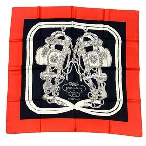 Hermès “Brides de Gala Brodé Main” Silk Scarf – Navy, White & Red